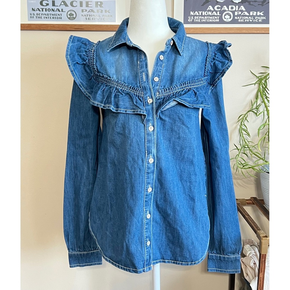 Anthropologie Pilcro Women's XS Chambray Cottagecore Prairie Minimalist Boho New